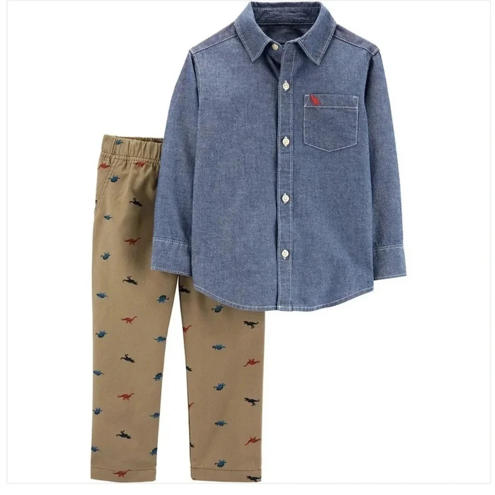 2-Piece Chambray Button-Front & Schiffli Pant Set - Toddler Boy 24m